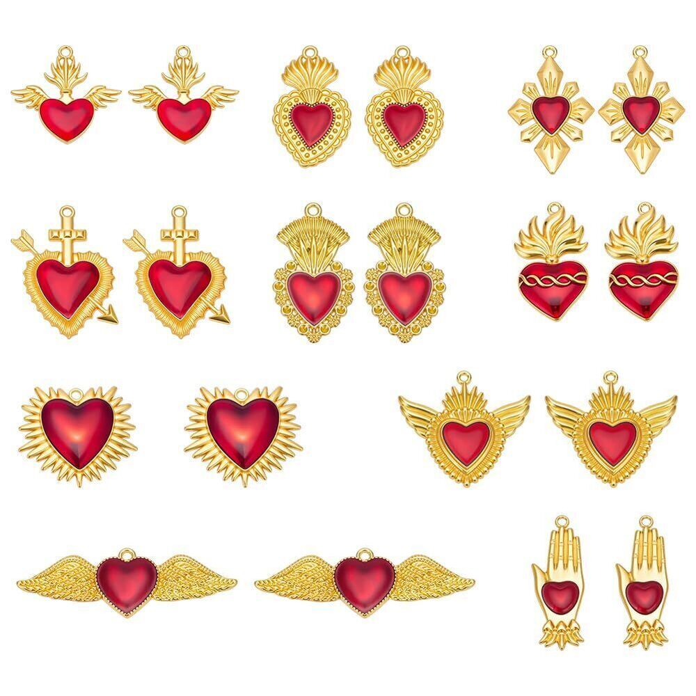 2705 Heart Charms Sacred Heart Pendant Alloy Enamel Red Dangle Charm
